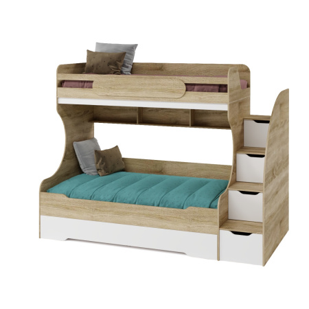 Кровать БИГ 120х200 (корпус дуб сонома + фасады белые) от Династия Kids