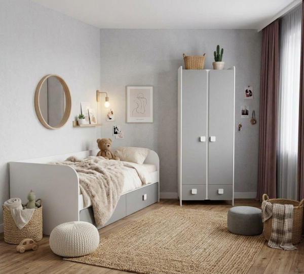 Кровать 190х90 коллекции Юниор-2 (серебро+белый) от Династия Kids