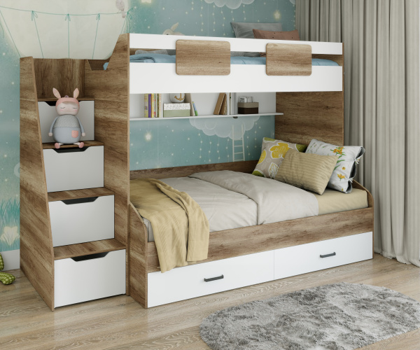 Кровать-чердак Лайт Лофт + кровать Твой Стиль 120х200 от Династия Kids